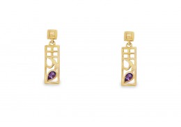 Pre-owned 9ct Yellow Gold Amethyst Drop Earrings