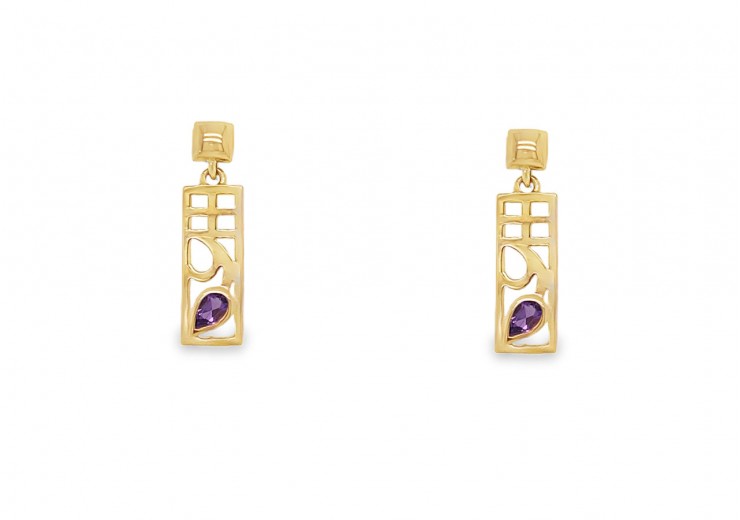 Pre-owned 9ct Yellow Gold Amethyst Drop Earrings