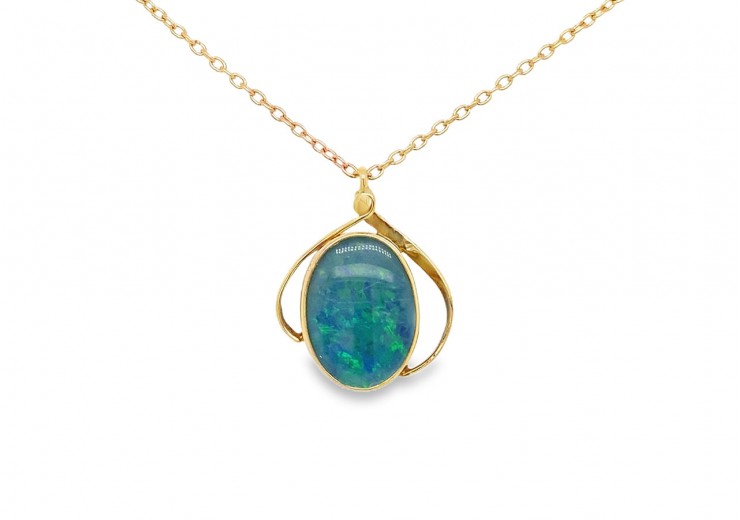 Pre-owned 9ct Yellow Gold Opal Doublet Necklace