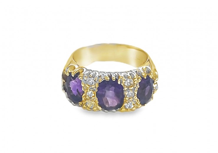 Pre-owned Vintage 9ct Yellow Gold Amethyst & Paste Ring 