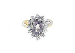 Pre-owned 9ct Yellow Gold Amethyst & Cubic Zirconia Cluster Ring 