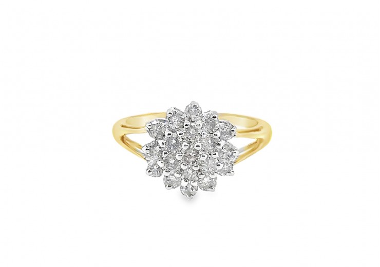 Pre-owned 18ct Yellow Gold 1ct Diamond Cluster Ring 