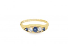 Pre-owned 18ct Yellow Gold Sapphire & Diamond Boat Ring 