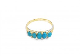 Pre-owned 18ct Yellow Gold, Turquoise & Diamond Boat Ring