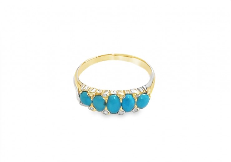 Pre-owned 18ct Yellow Gold, Turquoise & Diamond Boat Ring