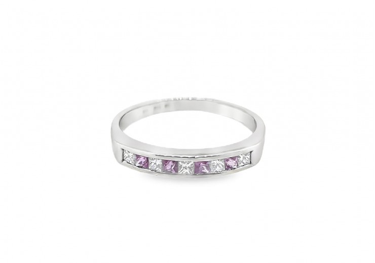 Pre-owned 18ct White Gold Pink Sapphire & Diamond Eternity Ring 