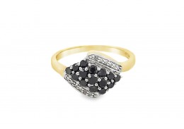 Pre-owned 9ct Yellow Gold Black Stone & Diamond Ring