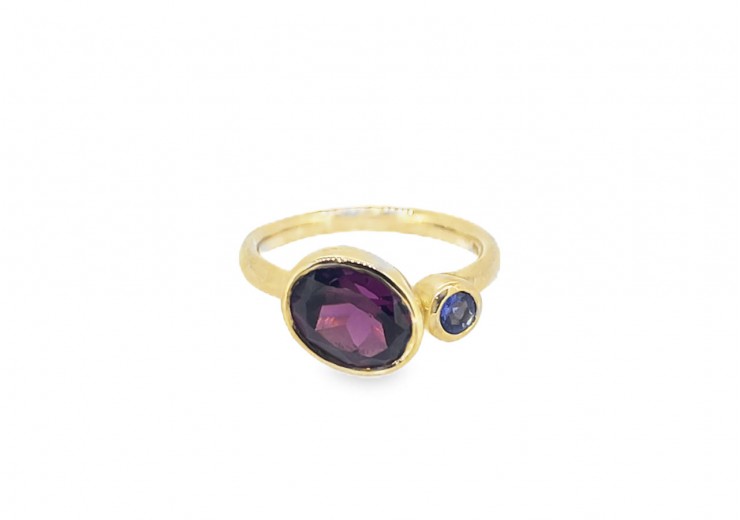 Pre-owned 9ct Yellow gold Tourmaline & Tanzanite Dress Ring