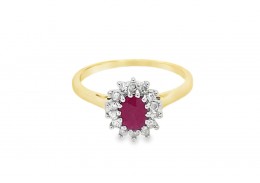 Pre-owned 9ct Yellow Gold Ruby & Diamond Cluster Ring