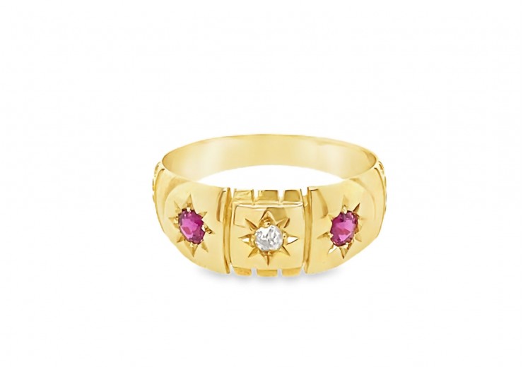 Pre-owned Antique 18ct Yellow Gold Ruby & Diamond Ring