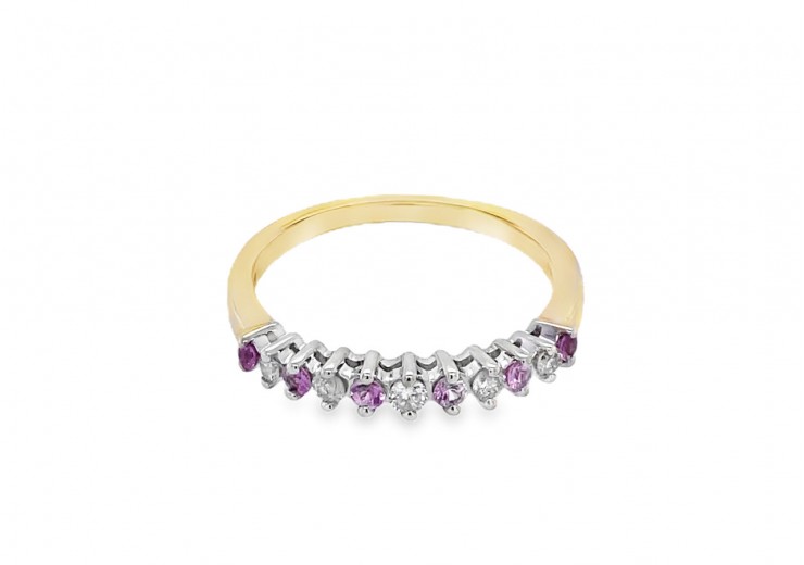 Pre-owned 9ct Yellow Gold Pink Sapphire & Diamond Eternity Ring