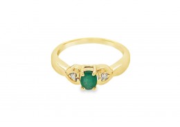 Pre-owned 9ct Yellow Gold Emerald & Diamond Ring