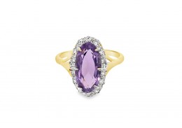 Pre-owned Vintage 18ct Yellow Gold Amethyst & Diamond Cluster Ring