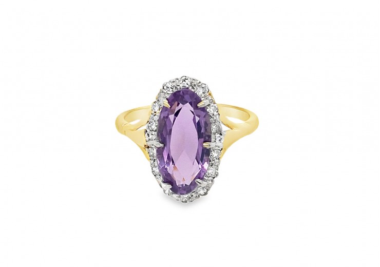 Pre-owned Vintage 18ct Yellow Gold Amethyst & Diamond Cluster Ring