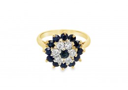 Pre-owned 9ct Yellow Gold Sapphire & Diamond Cluster Ring