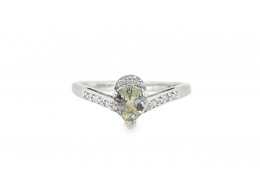 Pre-owned 9ct White Gold Green Amethyst & Diamond Ring 