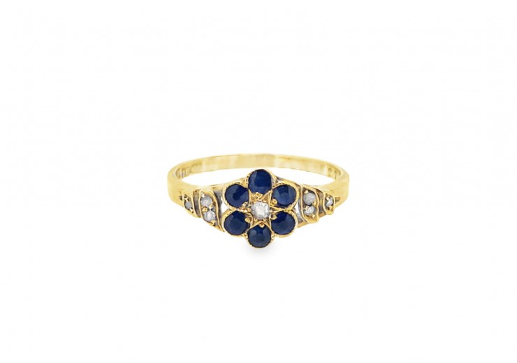 Pre-owned 18ct Yellow Gold Sapphire & Diamond Cluster Ring