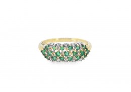 Pre-owned 9ct Yellow Gold Emerald & Diamond Cluster Ring