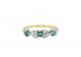 Pre-owned 9ct Yellow & White Gold Emerald & Diamond Dress Ring