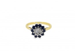 Pre-owned 18ct Yellow Gold Sapphire & Diamond Cluster Ring 