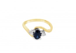 Pre-owned Vintage 9ct Yellow Gold Sapphire & Diamond Ring