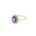 Pre-owned 9ct Yellow Gold Amethyst & Diamond Cluster Ring