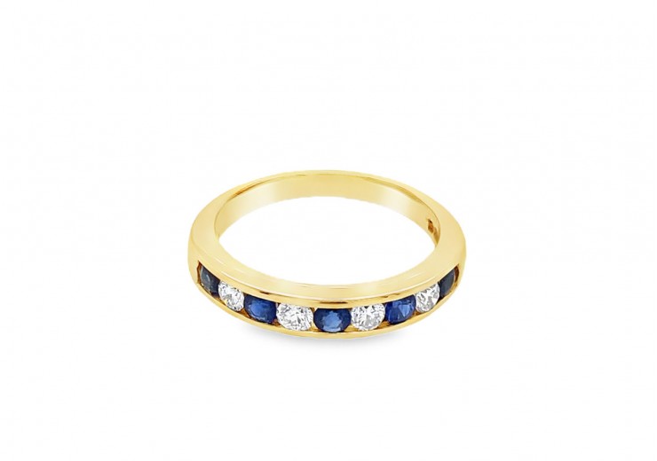 Pre-owned 18ct Yellow Gold Sapphire & Diamond Eternity Ring