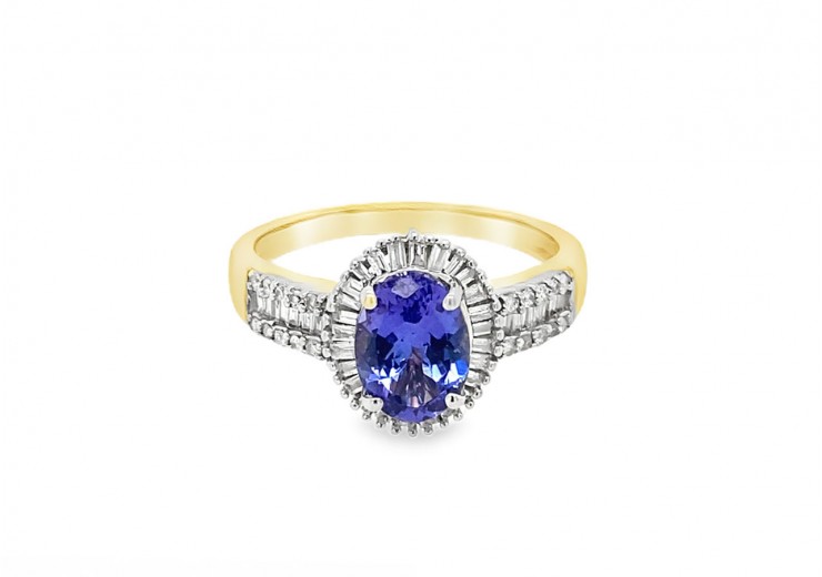 Pre-owned Vintage 9ct Yellow Gold Tanzanite & Diamond Ring