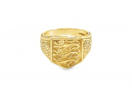 Pre-owned 9ct Yellow Gold Three Lions Signet Ring 