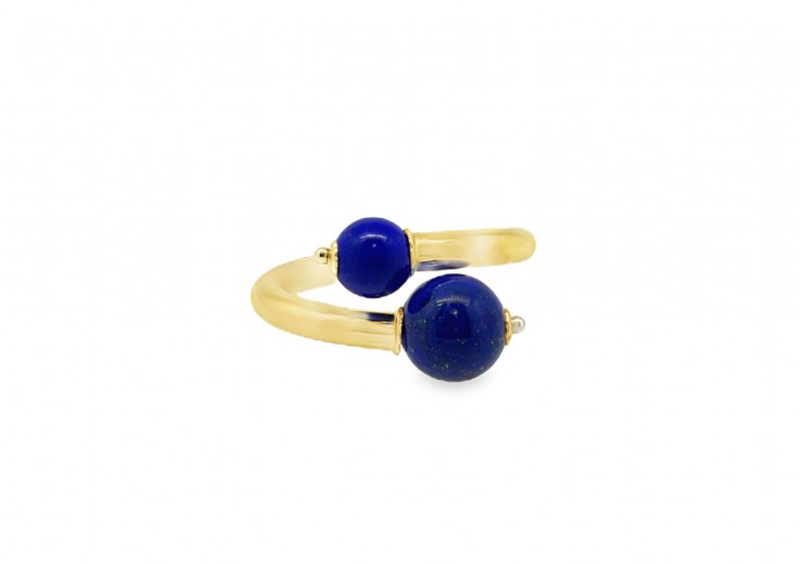 Pre-owned 18ct Yellow Gold Lapis Bead Ring 