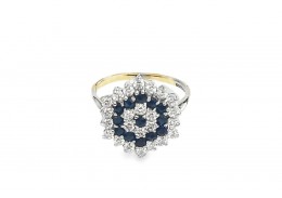 Pre-owned 9ct Yellow Gold, Sapphire and Cubic Zirconia Cluster Ring