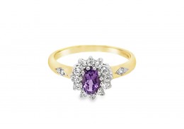 Pre-owned 9ct Yellow Gold Amethyst & Cubic Zirconia Ring