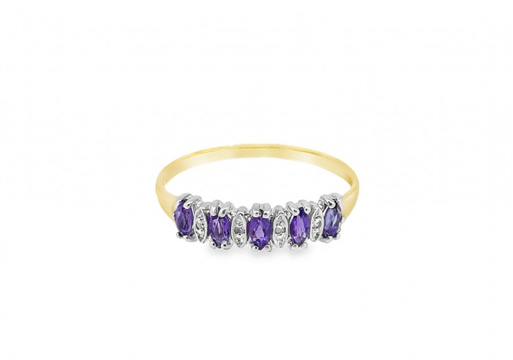 Pre-owned 9ct Yellow Gold Amethyst & Diamond Ring 