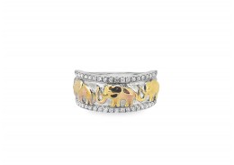 Pre-owned 9ct White & Yellow Gold Diamond Elephant Ring 