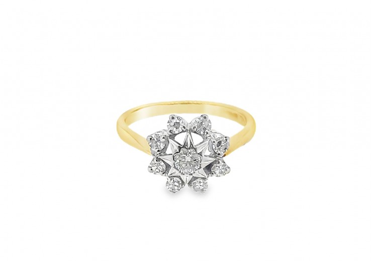 Pre-owned 18ct Yellow Gold Diamond Snowflake Cluster Ring 