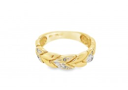 Pre-owned 9ct Yellow Gold Diamond Leaf Ring