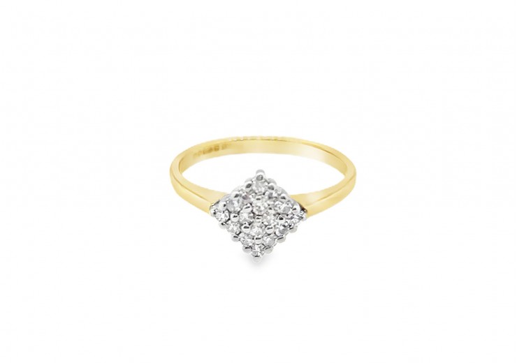 Pre-owned 9ct Yellow Gold Diamond Square Cluster Ring 