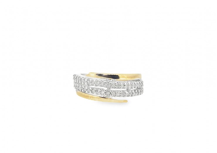 Pre-owned 9ct Yellow & White Gold Double Row Diamond Ring