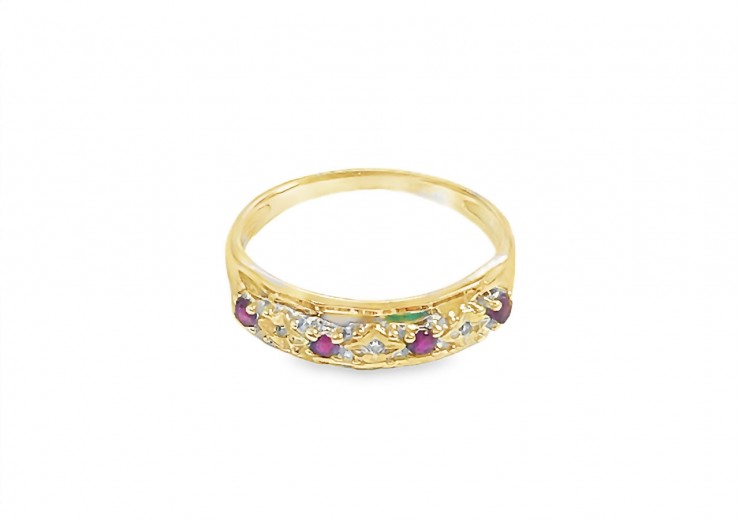 Pre-owned 9ct Yellow Gold Diamond & Ruby Half Eternity Ring