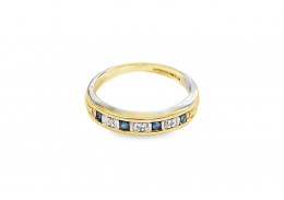 Pre-owned 9ct Yellow Gold Sapphire & Diamond Half Eternity Ring