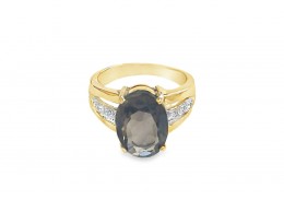 Pre-owned 9ct Yellow Gold Smokey Quartz & White Topaz Ring 