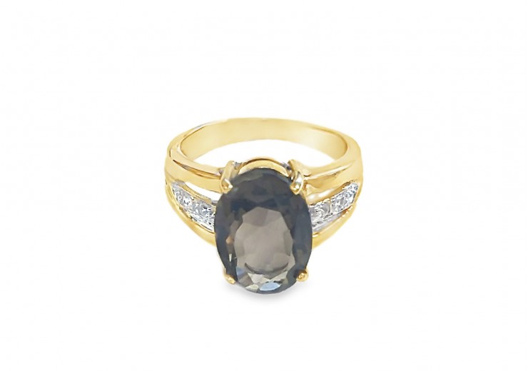 Pre-owned 9ct Yellow Gold Smokey Quartz & White Topaz Ring 