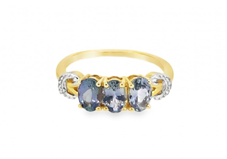 Pre-owned 9ct Yellow Gold, Bi-Colour Tanzanite and White Zircon Ring 