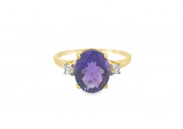 Pre-owned 9ct Yellow Gold Zambian Amethyst & White Zircon Ring 