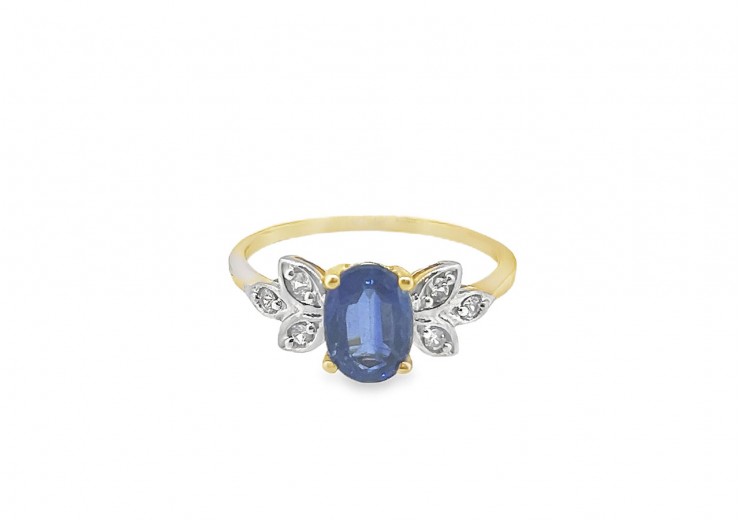 Pre-owned 9ct Yellow Gold Daha Kyanite & Sri Lankan White Sapphire Ring