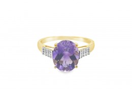 Pre-owned 9ct Yellow Gold Moroccan Amethyst & White Zircon Ring 