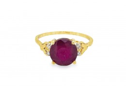 Pre-owned 9ct Yellow Gold Malagasy Ruby & Diamond Dress Ring