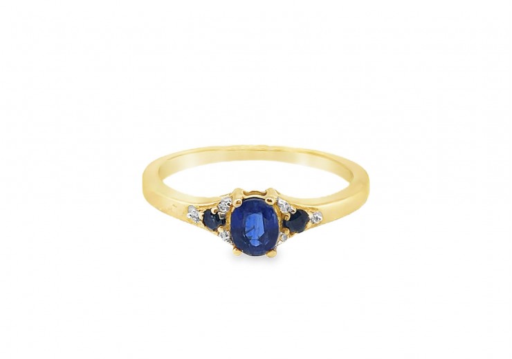 Pre-owned 9ct Yellow Gold Daha Kyanite, Thai Sapphire & White Zircon Ring 