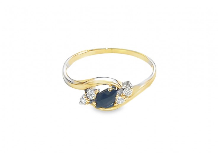 Pre-owned 9ct Yellow Gold Sapphire & Cubic Zirconia Ring